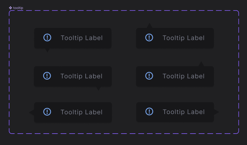 A Figma tooltip component master with 6 variants, from Builderius UI redesign file.