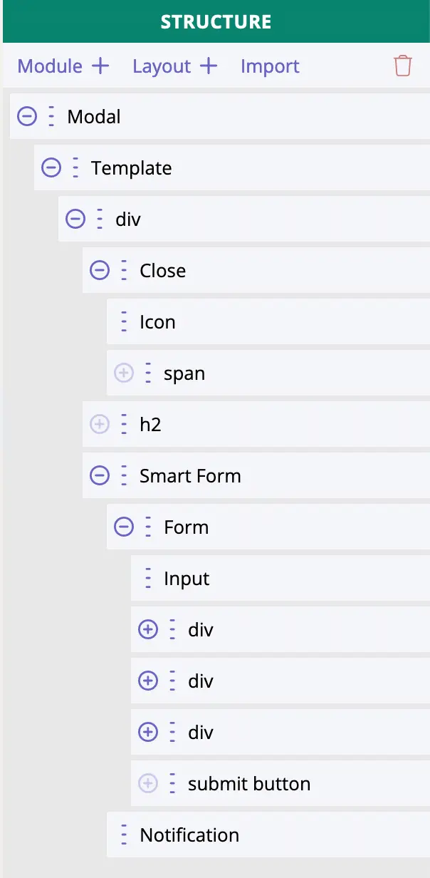 Builderius popup template structure