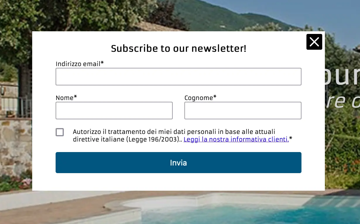 Popup with mailchimp form