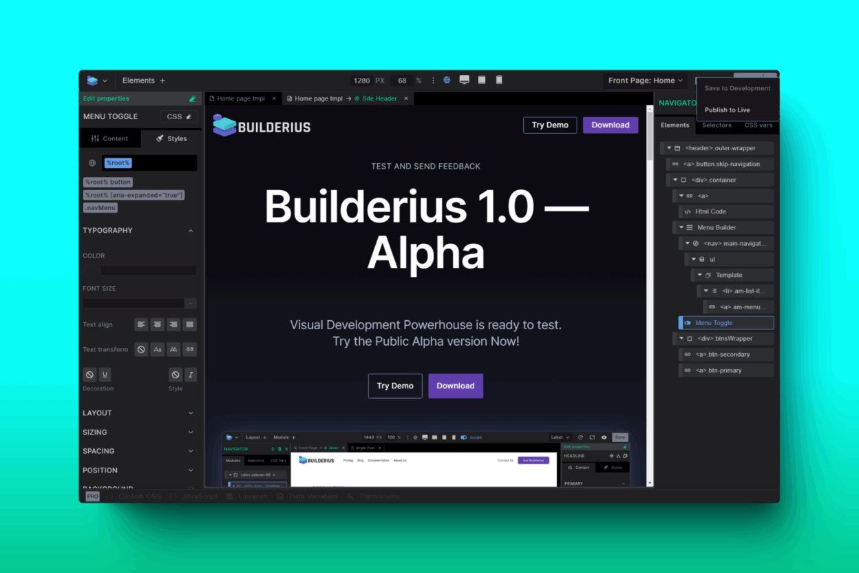 Alpha with styles and navigator