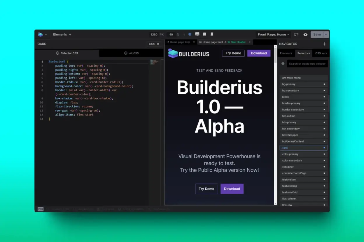 Alpha code mode with selectors