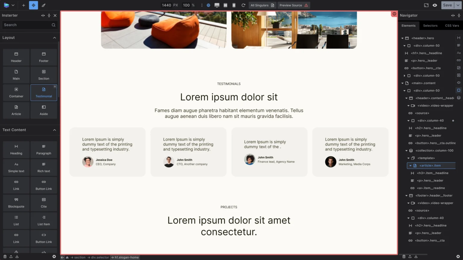 Builderius main user interface