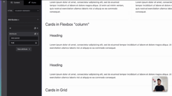 Builderius interface showing how to custom attributes on any element