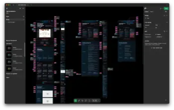 A view of Builderius design file in Figma, showing pages heavily annotated