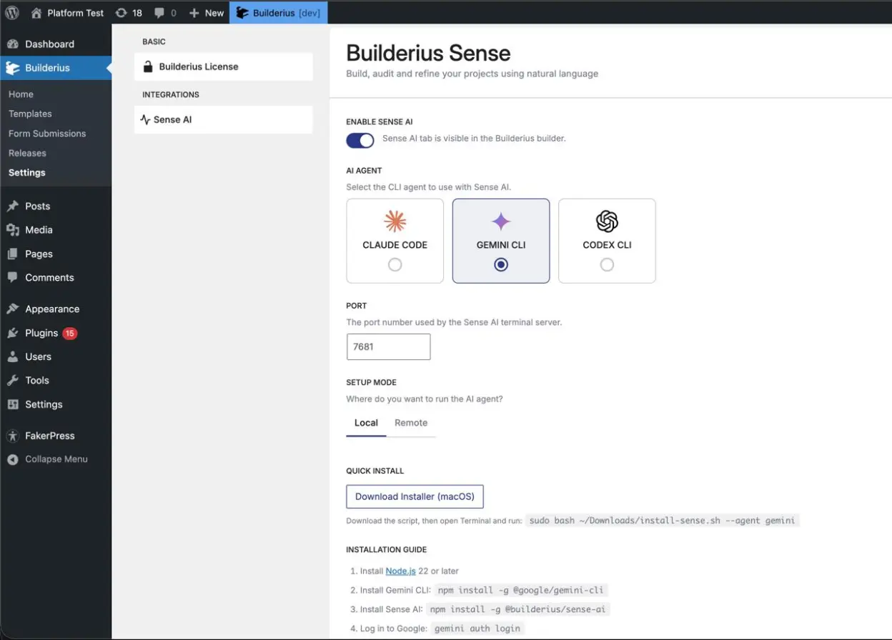 Sense AI settings page showing all 3 models to choose from