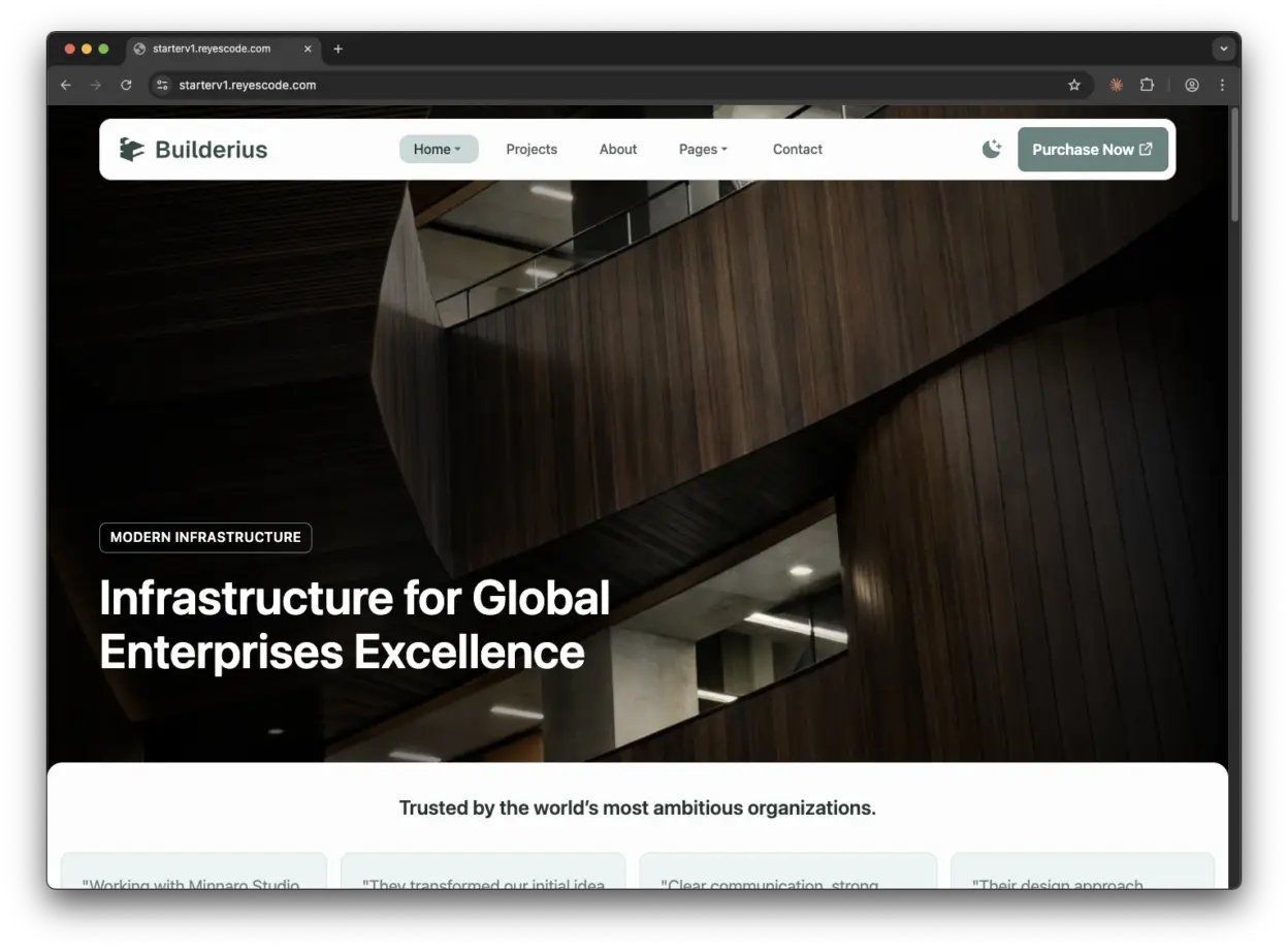 Starter site homepage hero section