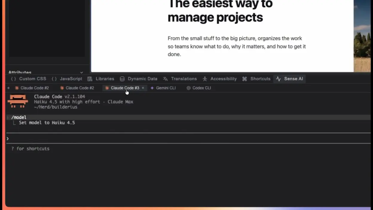 Sense AI user interface showing several tabs each running a different agent/model